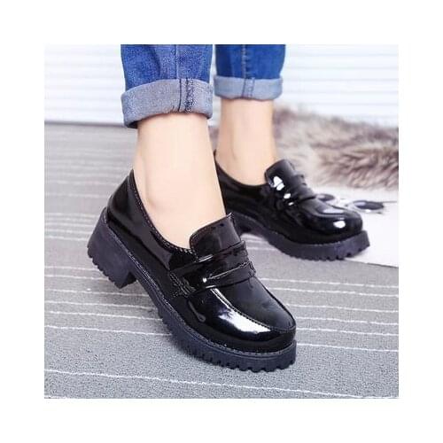 Leather Platform Shoes Women Spring Autumn 2020 New Arrival Designer Black Fashion Ladies Flats Shoes Woman Harajuku Big Shoes