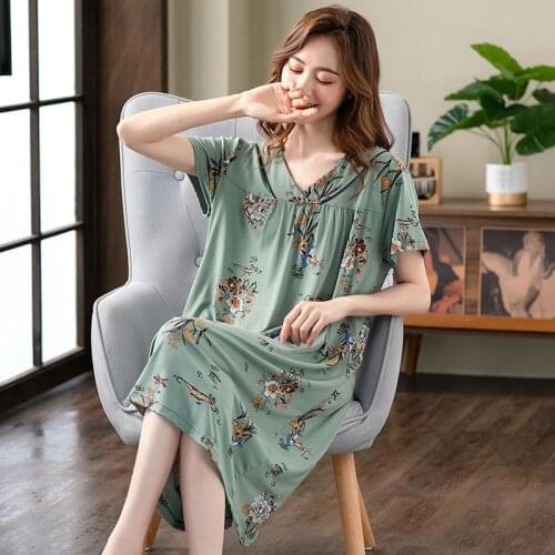 Summer Nightdress Ladies Sleepwear Long Dress Modal Cotton Middle-Aged Mother Home Clothes Plus Size Nightgowns Women M-3XL