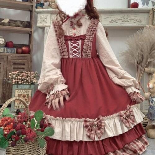Cute Dress Girls Lolita Op Dress Flouncing Lace Trim Japanese Harajuku Kawaii Long Sleeves Doll Dress Fairy Vestidos 12517