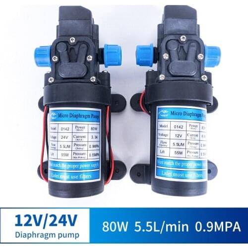 12V 24V 80W 5.5L / Min Miniature High Pressure Diaphragm Pump With Pressure Switch Type Multi-function DC Pump