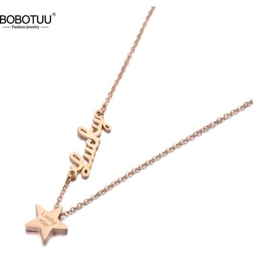 BOBOTUU Trendy Original Design Lucky Star Charm Pendant Necklaces For Girls Titanium Stainless Steel Office Necklace BN19135