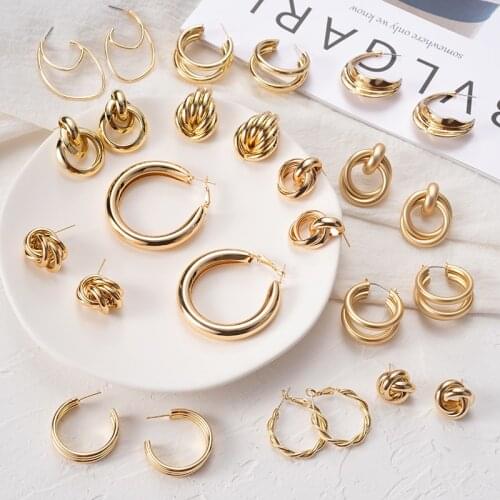 Fashion Metal Women Drop Earrings Statement Hollow Punk Geometric Gold Jewelry Round Dangle Hanging Modern Female Earring 2021