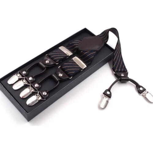 Fashion Men Stripe Y-Shape Suspender With Non-Slip 6 Clips Elastic Adjustable Pant Braces Gift New