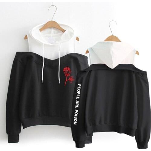 People Are Poison Rose Print Fashion Warm Women Hoodies Sweatshirts Hip Hop Sexy Off Shoulder Hoodie Sweatshirt Women Clothing