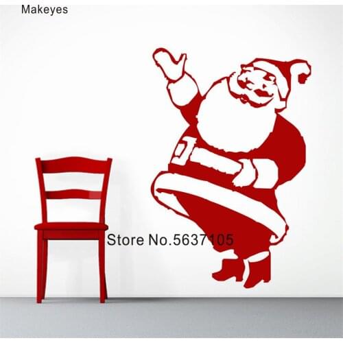 Makeyes Santa Claus Wall Sticker Kids Children Room Decoration House Wall Decor Cute Santa Red Pattern Wallpaper Art Design Q915