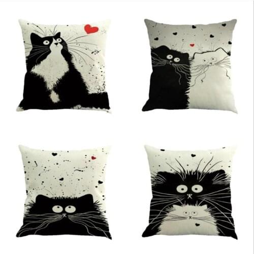 45cm*45cm Cartoon cat in black and white linen/cotton throw pillow covers couch cushion cover home decorative pillow covers