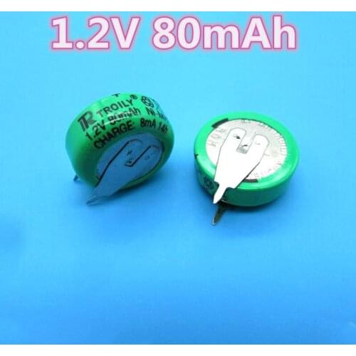 Good quality 1.2V 80mAh Button type Ni-MH battery, button battery, timer battery with solder feet New Free shipping