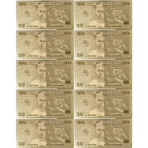 2019 New Products US 50 dollar Banknote, USD Gold Banknote With 99.9 Gold Foil Currency For Souvenir 10pcs/lot