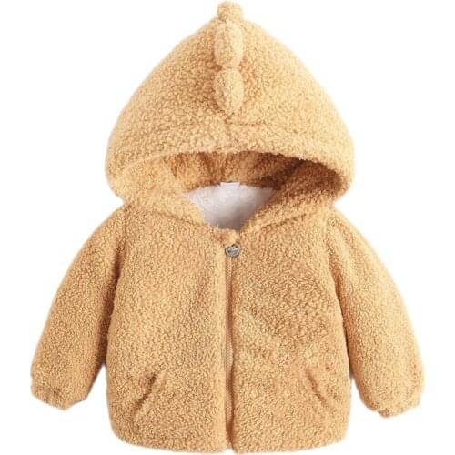 Autumn And Winter Childrens Cotton Coat 2021 New Boys And Girls Plus Velvet Thick Teddy Velvet Cute Hooded Warm Jacket 0-5Y