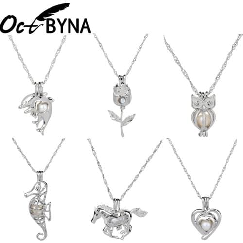 Octbyna Silver Color Cage Pearl Pendant Necklace Wish Natural Pearl Oyster Pearl Necklace For Women Trendy Jewelry Dropshipping