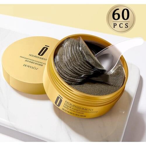 60PCS Black Pearl Eye Mask Natural Whitening Moisturizing Gel Eye Patches Remove Dark Circles Anti Age Wrinkle Korean Cosmetics