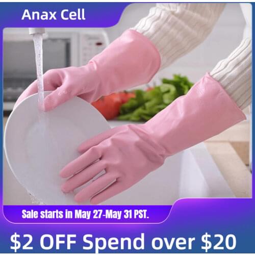 1Pair Cleaning Gloves Kitchen Waterproof Dishwashing Glove Durable Rubber Dish Washing for Household Chores Cleaning Scrubber