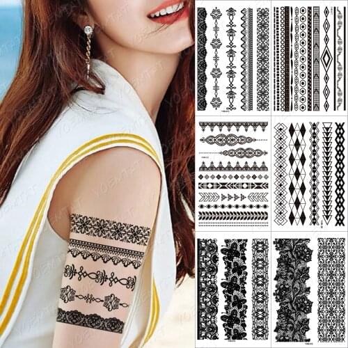 Black ink Temporary Waterproof tattoo sticker for women sexy Mandala henna finger bracelet Jewelry lace fake tatoo body art