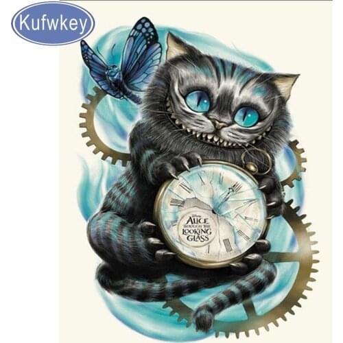 Full,Diamond Embroidery,5D,Diamond Painting Cat,Clock,animal,Stitch Cross,3D,Diamond Mosaic,Needlework,Crafts,Christmas,gifts