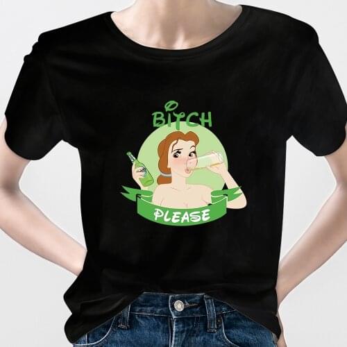 Disney Personalized Princess Women T-shirt Loose Crewneck Short Sleeve Cartoon Character Printed Series Tshirt Clothes Top