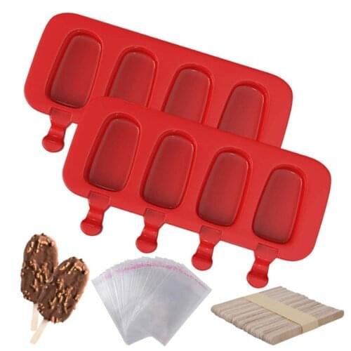 Silicone Popsicle Molds Ice Cream Makers Summer DIY 4 Cavity Oval Ice Cube Dessert Moulds Frozen Tray With Sticks k996