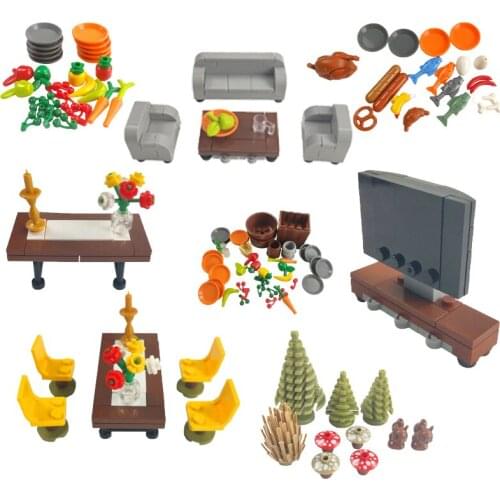 MOC Mosaic Furniture Building Blocks Toy Set Sofa Table Flowers And Plants Childrens Baby Toy Furniture
