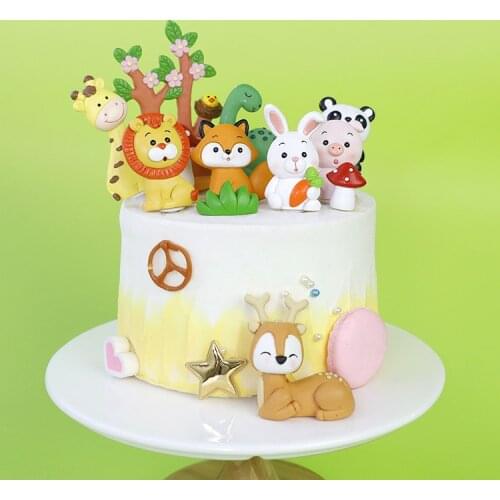 Woodland Animals Cake Topper Jungle Safari Cake Decor Happy Birthday Party Decor Kids Boys Girls Wild Animals Table Dessert Dec