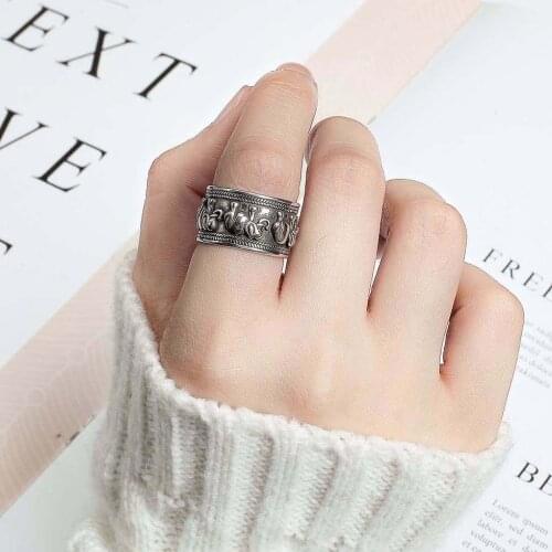 Vintage Old Thai Silver Heavy Industry Elephant Totem Opening Ring Womens Jewelry Unisex Couple Ring Party Gift