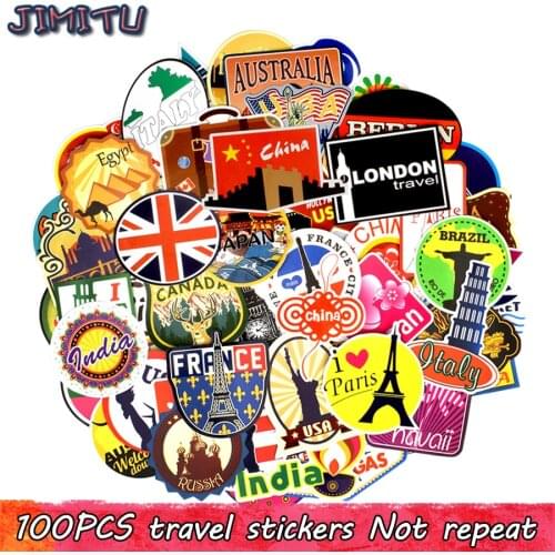 100 PCS Travel Waterproof Stickers Retro Building Graffiti World Journey Sticker to DIY Luggage Laptop Suitcase Fridge Bicycle