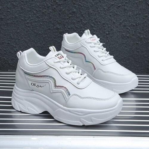 Zapatillas Platform Shoes Woman Vulcanize Shoes 2021 White Chunky Sneakers Fashion Casual Sports Thick Bottomed Ladies Sneakers