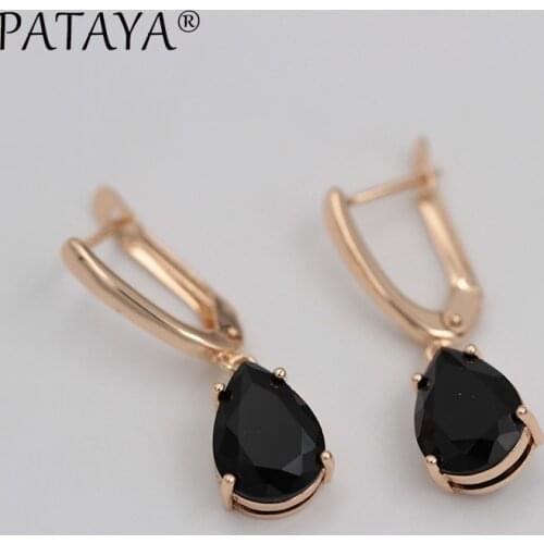 PATAYA Colorful Water Drop Earrings 585 Rose Gold Natural Zircon Eardrop Jewelry Women Vintage Hanging Long Chandelier Earring