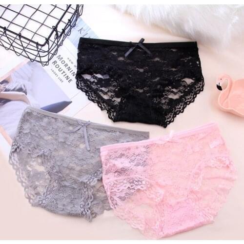 Womens Jacquard Net Sexy Lace Women Bow Hollow Out Panties Transparent Floral Briefs Soft Breathable Underwear Lingerie Pant