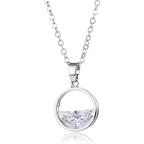 Women New Arrival Design Copper Clear Austria Crystal Necklace AAA Cubic Zircon Round Circle Waterdrop Pendant Necklace
