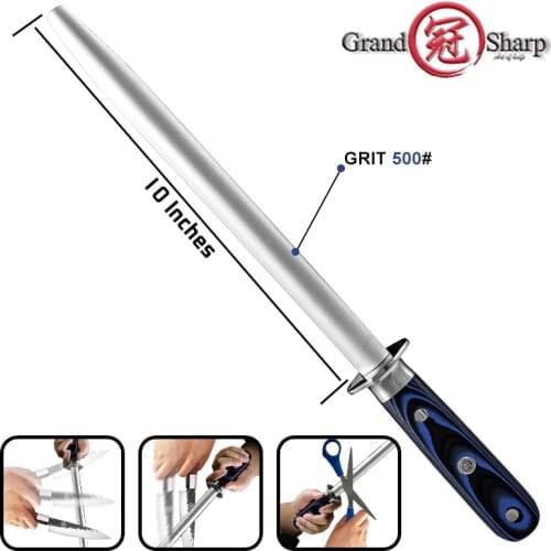 10 Inch Diamond Sharpener Rod Kitchen Knife Accessories High Carbon Stainless Steel Comfortable Sharpener Stone Tools G10 Handle