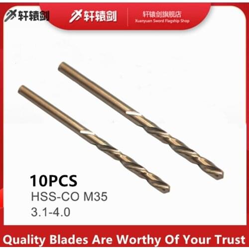 10pcs Hss-Co M35 3.1-4.0 Cobalt Straight Drill Bit Power Tool Accessories Shank Twist