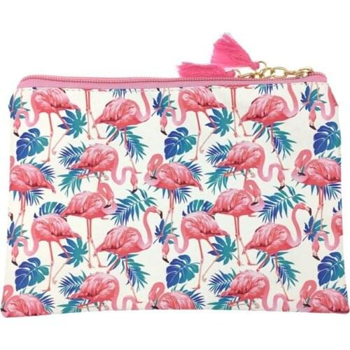 100pcs/lot Pu Cosmetic Case Bag Flamingo Printed Lady Clutch Bag Girl Purse Makeup Bag Mobile phone clutch bags 20cmx14cm