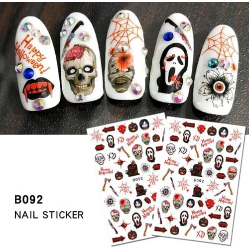 3D 12 Halloween Nail Stickers Skull Head Spider Web Pumpkin Ghost Festival Zombie Horror Series Fashion Manicure Sticker Decals