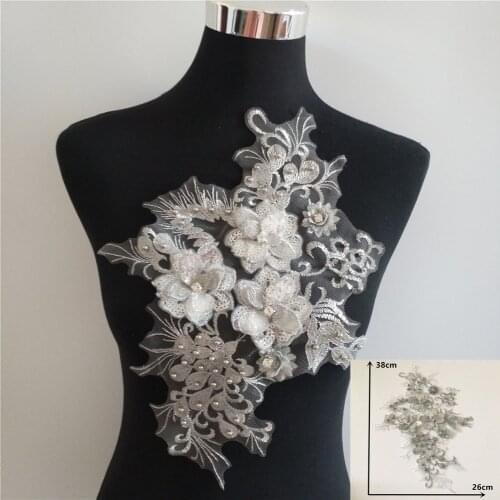 New arrive Embroidery ABS pearl Lace collar 3D Flower Lace Neckline Rhinestone Trim Craft Sequin Applique DIY Dress Accessories