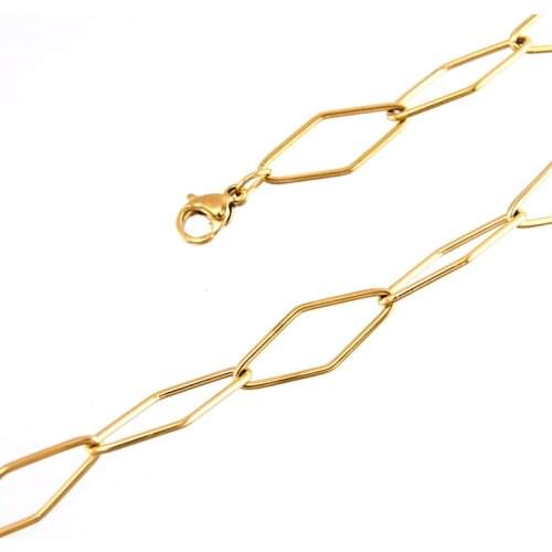 Stainless Steel chain square necklace women rhombus rhomboid Unique Long link chain silver/gold color feMale Jewelry collares