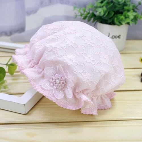 Spring Autumn Infant Lace Hats for Girls Prince Pink Cap Newborn Photography Props Baby Flower Hat (Suit for 0-6 Months Babies)