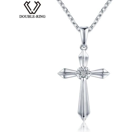 DOUBLE-R 0.01ct Natural Diamond Jewelry Cross Pendant Women 925 Sterling Silver Necklace Chain Classic Female Jewelry Gift