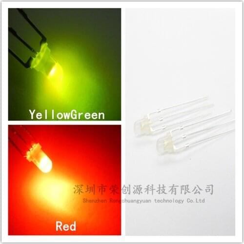 50pcs 3mm LED fog type two color anode or cathode red & yellow green bicolor 3-pin diode