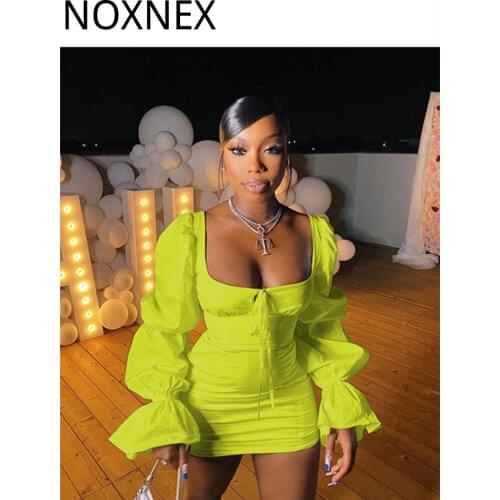 NOXNEX Square Neck Elegant Women Mini Dress White Vintage Puff Sleeve Mini Dress Fall Vestidos Vacation