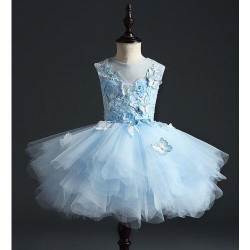 Appliques Tulle Girl Pageant Ball Gown Flower Girl Dresses for Wedding Beaded Lace Girl Party Princess First Communion Gowns