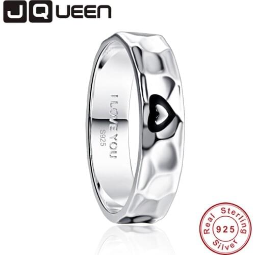 JQUEEN 6mm Hammered Finish Ring Inside I LOVE YOU Ring 925 Jewelry Pave Setting Crystal Jewelry Bijoux Femme