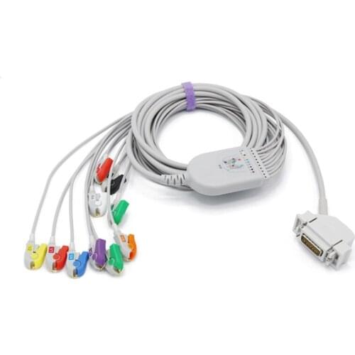 EKG Cable One Piece 10 Lead Wires DB15 Plug Grabber Clip AHA Standard for Siemens Hellige ECG Machine
