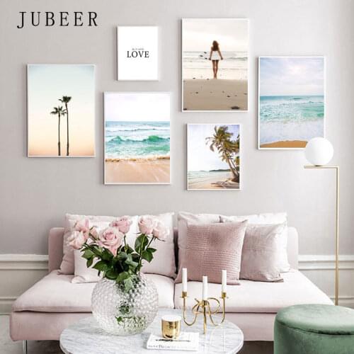 Summer Tropical Decoration Picture Scandinavian Ocean Beach Poster Palm Tree Print Scenery Wall Art Canvas Painting Home Decor