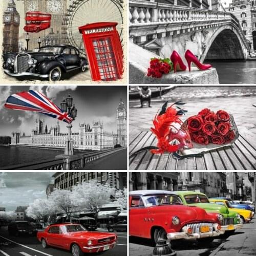 Black White Red City Flowers Car Angel Girl Painting Modern Fashion City Picture Wall Art Canvas Home Decore Wall Decor Poster