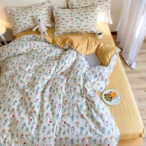 Floral Bedding Set New Soft Polyester Cotton Duver Cover Bed Sheet Pillowcase Minimalism 4in1 Flatsheet Bed Linen Quilt Cover