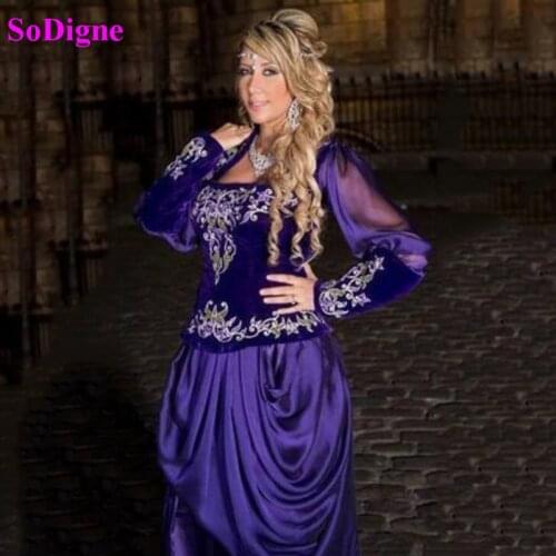 SoDigne Short Moroccan Caftan Evening Dresses Long Sleeves Karakou algerien Gold Lace Applique Dubai Prom Gowns