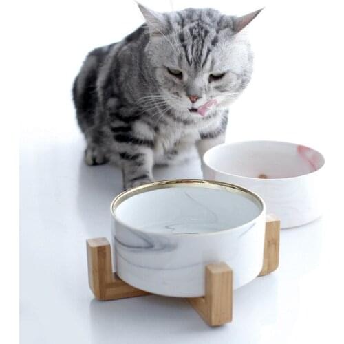 Cat Ceramic Bowl Pet Solid Wooden Frame Cat Drink Water Bowl Dog Food Basin Dog Bowl Ragdoll Food Bowl Cat Supplies