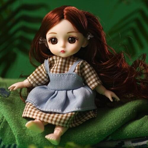 BJD Doll 13 Moveable Jointed 16cm 1/6 Dolls lovely 3D Eyes Bjd Plastic Doll for Girls Toys Long Wig Female clothes shoes Set