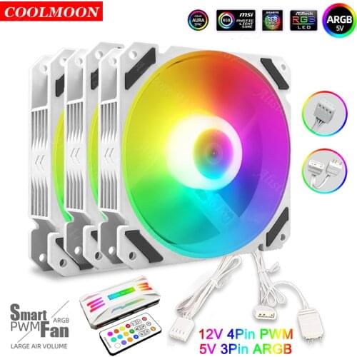 Coolmoon 120mm PWM 4PIN Cooling Fan 5V 3PIN ARGB RGB For Computer Chassis Fans Motherboard Synchronization PC Accessories