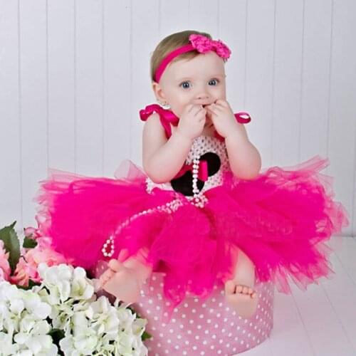 Cute Girls Pink Minnie Tutu Dress Baby Fluffy 2Layers Crochet Tulle Dress with Flower Headband Kids Cosplay Party Dress Costume