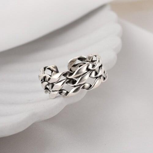 Retro multi-layer braided ring 925 sterling silver hollow and old ins cold wind open ring